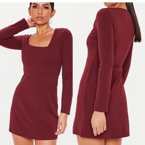 Burgundy square neck mini dresses